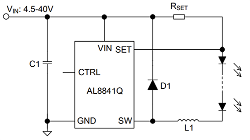 Applikations-Schaltungsdiagramm - Diodes Incorporated AL8841Q Automotive-Abwärts-LED-Treiber